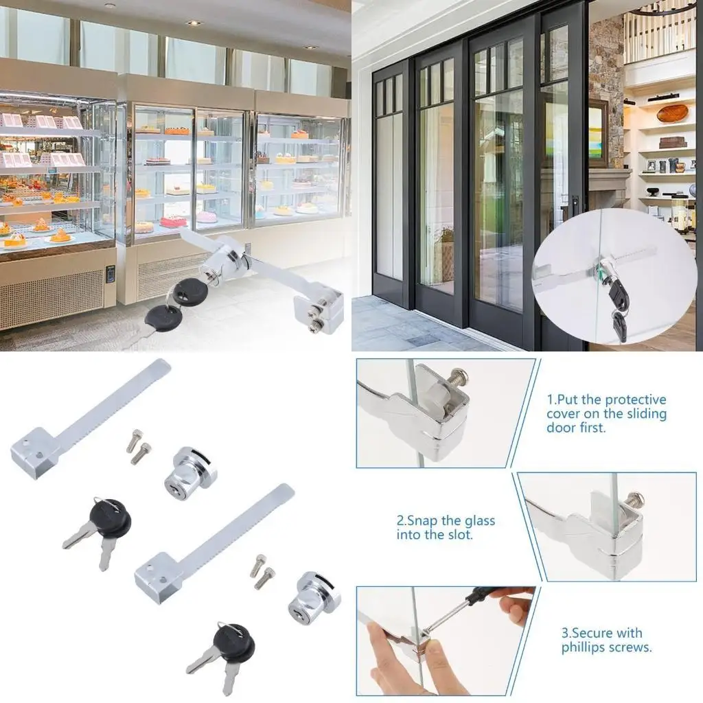 

652F 2Pcs Sliding Glass Door Ratchets Lock with Showcases Display Case Lock Security Glass Case Lock Easy to Install