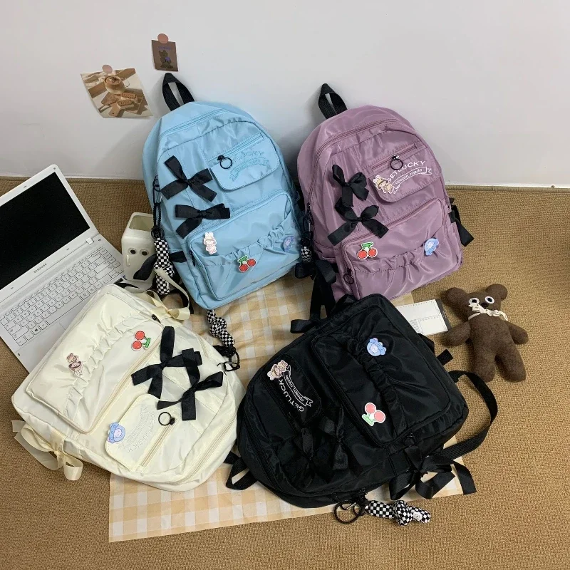 Butterfly Knot Girl Backpack Women Large Capacity Backpack Cute Backpack Travel Bag Mother Kids Bags for Girl School Bag Mochila