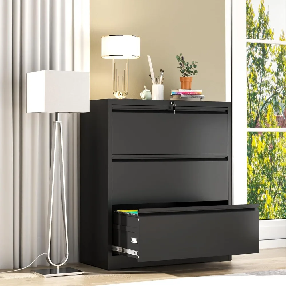 3 Drawer File Cabinet with Lock,Metal Lateral File Cabinets for Home Office,Heavy-Duty Steel Storage w/Universal File Compatibil