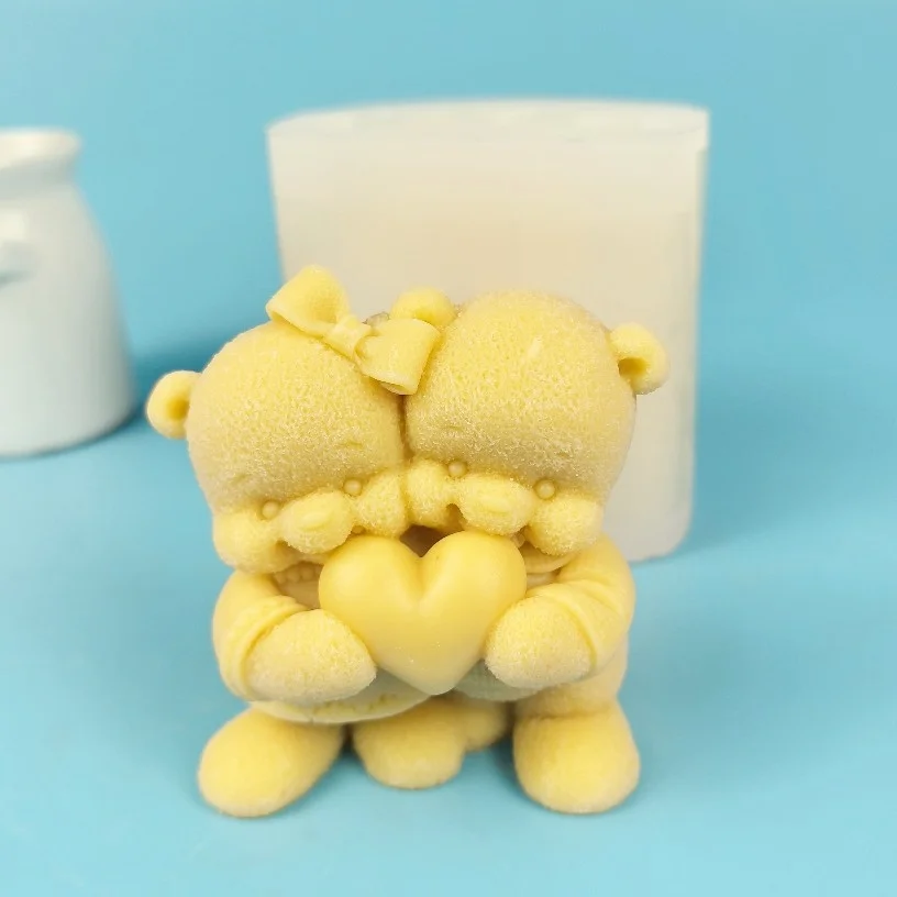 

Bears Mold Couple Love Lovable Bear Soap Molds Silicone 3D Wedding Birthday Clay Resin Mould