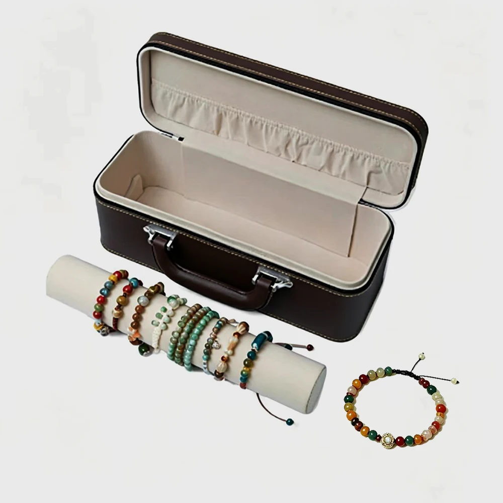 Brown Bracelet Jewelry Storage Box Velvet Bangle Cushion Holder PU Beads Chain Display Case Bangle Necklace Packaging Box