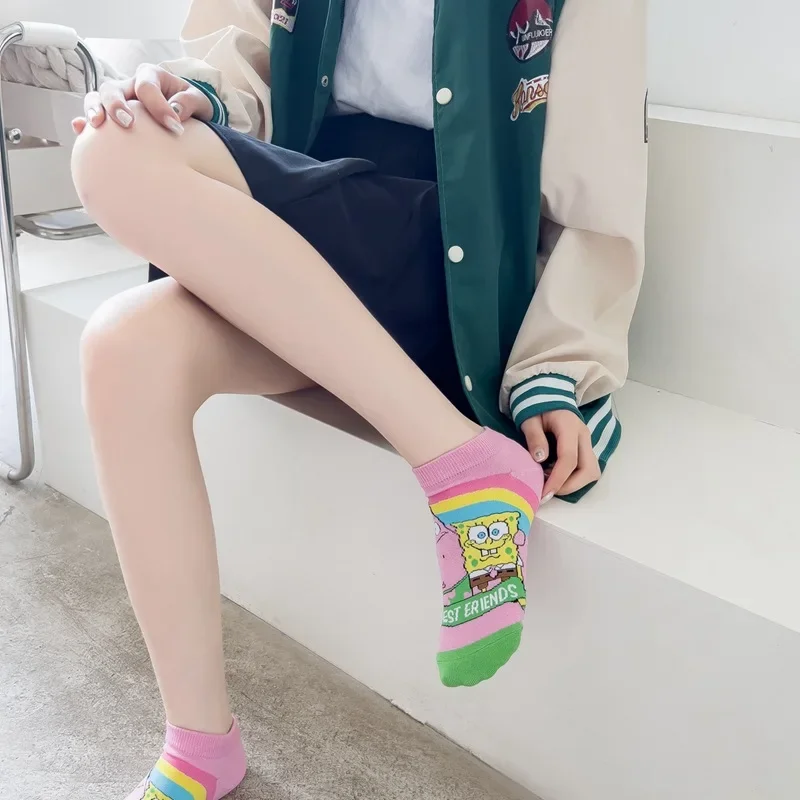طقم جوارب سبونجبوب للنساء ، جوارب قصيرة ، قطن ، كرتون ، ترفيه ، رياضة ، طالب ، ربيع ، خريف ، بيع بالجملة