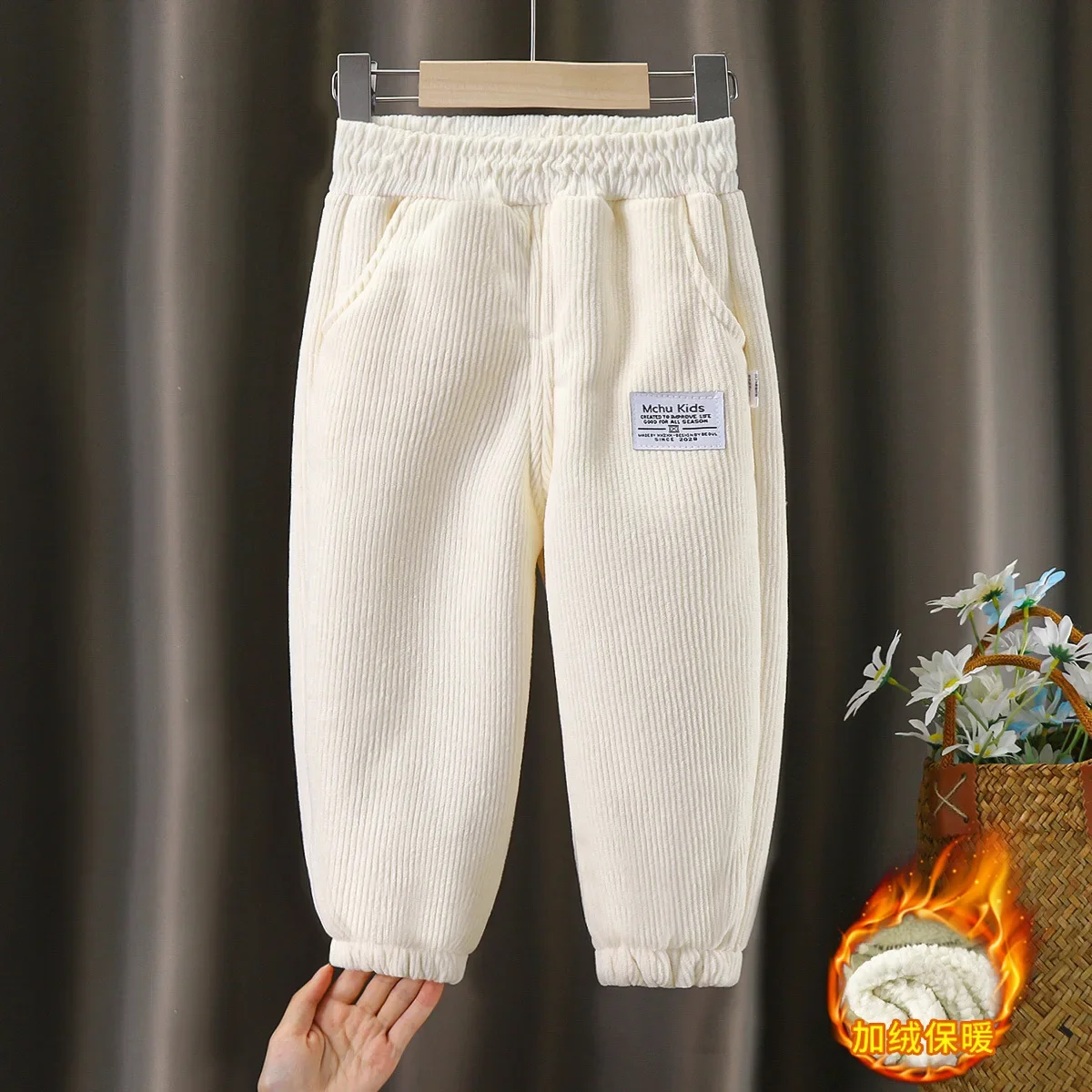 Kids Winter Clothes Casual Thick Pants for Boys Girls Warm Fleece Sweatpants Children Long Trousers Sport Pants 2-14 Years