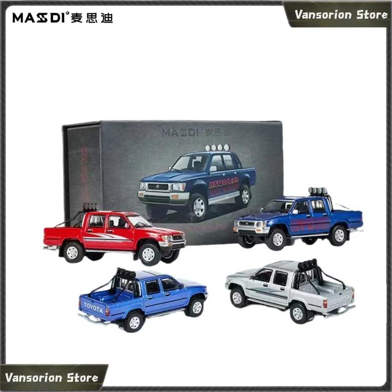 MASSDI 1 64 Scale Toyota Hilux 1994 1995 Alloy Diecast Model Car 4WD Pickup Truck Simulation Collectible Vehicle