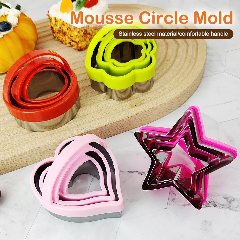 New 3PCS Stainless Steel Cookie Cutter With Plastic Handle Flower Five-Pointed Star Shaped Baking Fondant Decoration Cake Mold