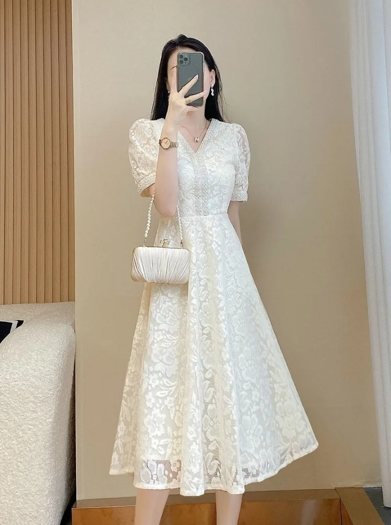 Midi Dresses For Women White Lace Woman Dress On Sale Clearance Hot Y2k Clothing Women's Trendy One-piece Offer Aesthetic Hot G