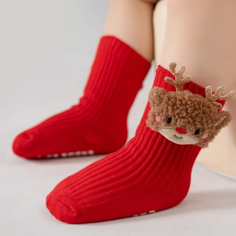 

Christmas Baby Boys Girls Socks Autumn Winter Toddler Anti-slip Children Floor Socks Kids Red Festive Christmas Santa Claus Sock