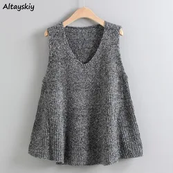 Loose Sweater Vest for Women Fashion V-neck Knitted Design Simple Outwear Spring Ladies Clothing Chic Students Young All-match