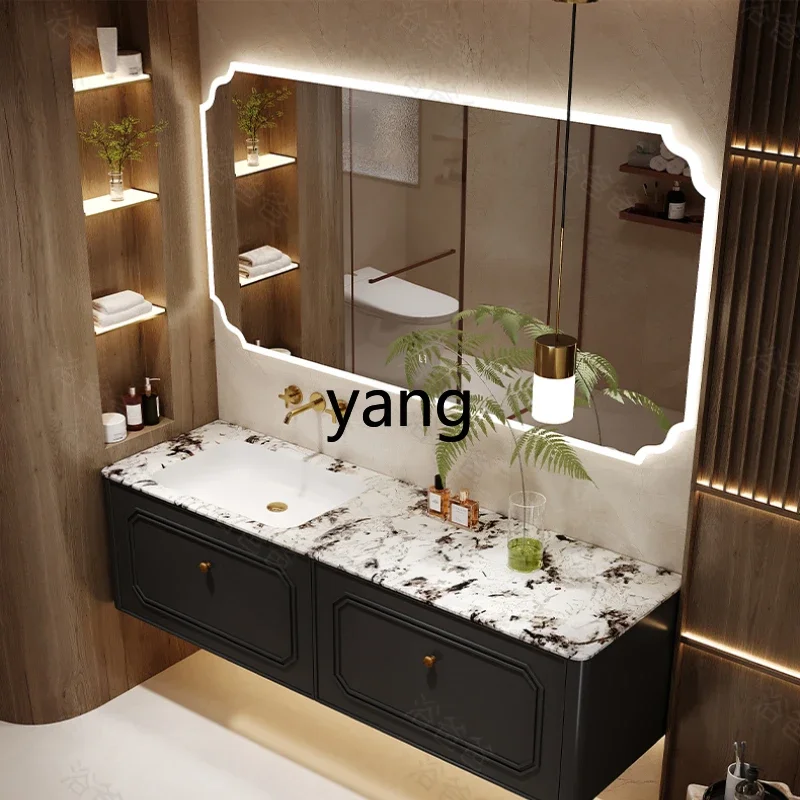 

CX luxury stone rock slab seamless integrated bathroom cabinet combination washbasin