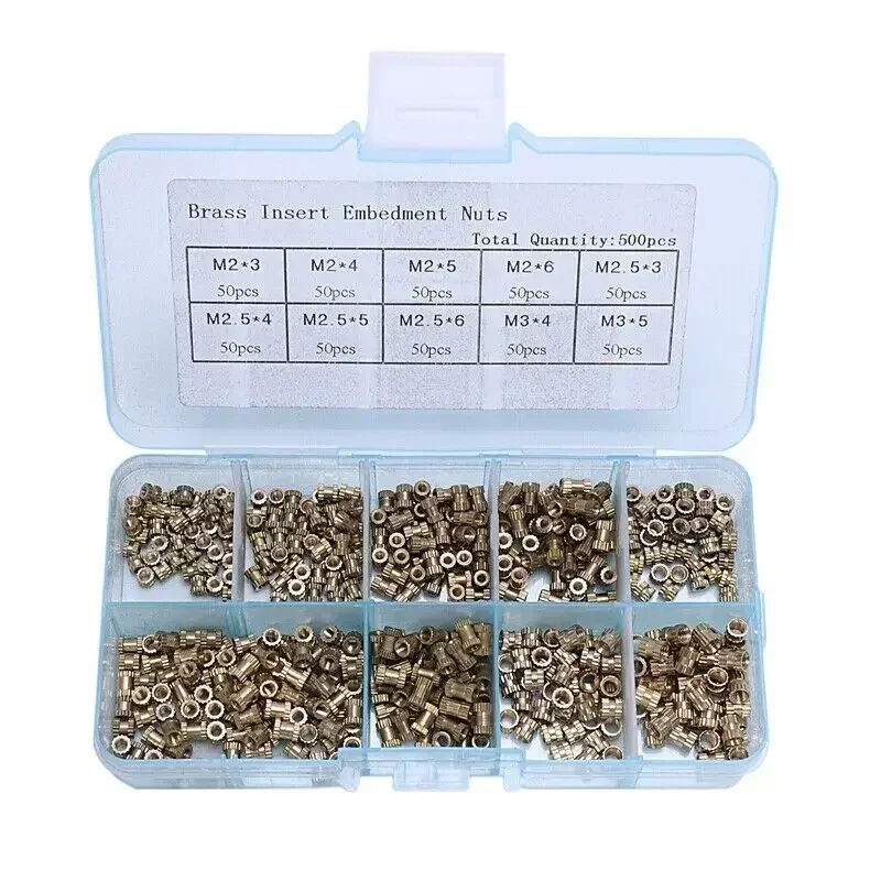 500pcs/Set Nuts Insert Embedment Woodworking Supplies Molding Brass Knurled Kit Wear Resistant Tools Equipment