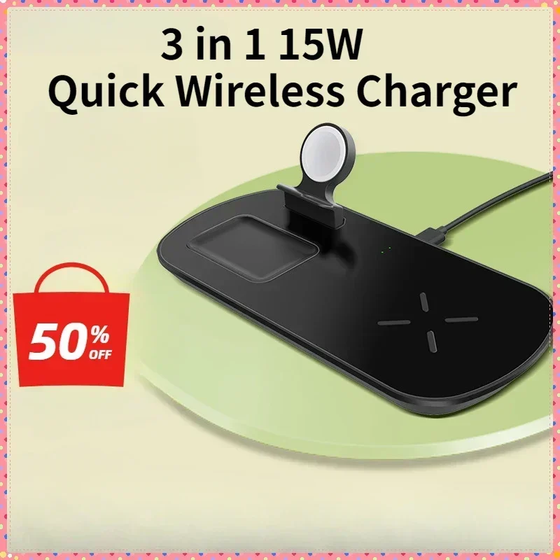 

Wireless Charger 3 in 1 Foldable Magnetic Wireless Charging Station for iPhone 15 14 13 12 Pro Max Apple Watch 8 9 Charger