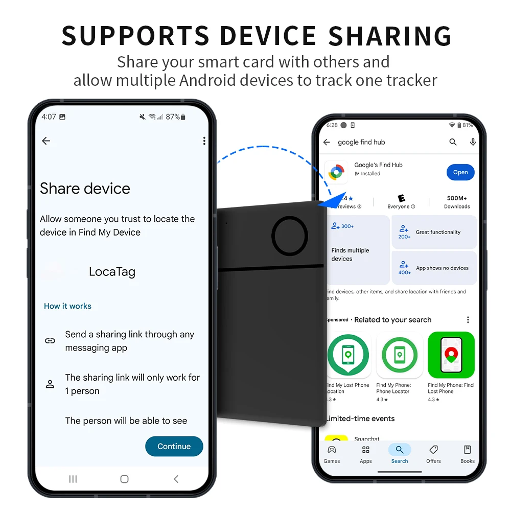 Android Smart Tracker, kabellos, wiederaufladbar, schlankes Kartenetikett, Brieftasche, Anti-Verlust-Debitkarten-Finder, Sound, schneller Ortungsgerät über Google App