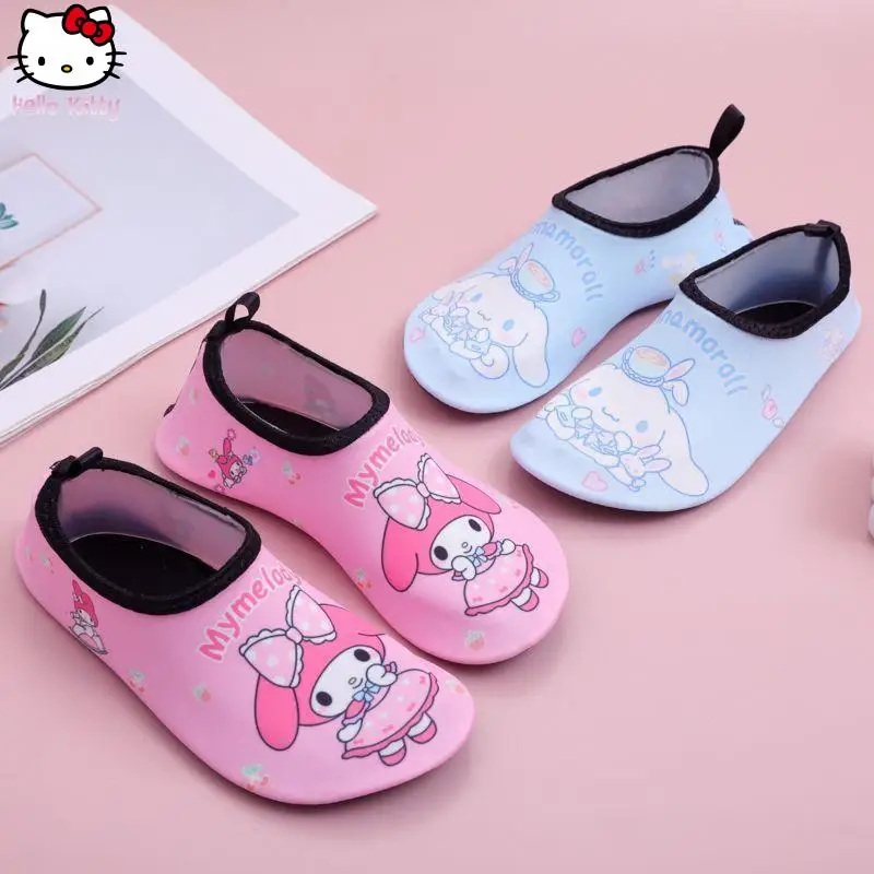

Cartoon Kawaii Children Kuromi Beach Shoes Anime New Soft Sole Swimming Shoes Sanrio Sweat Absorbent and Breathable Fast Drying