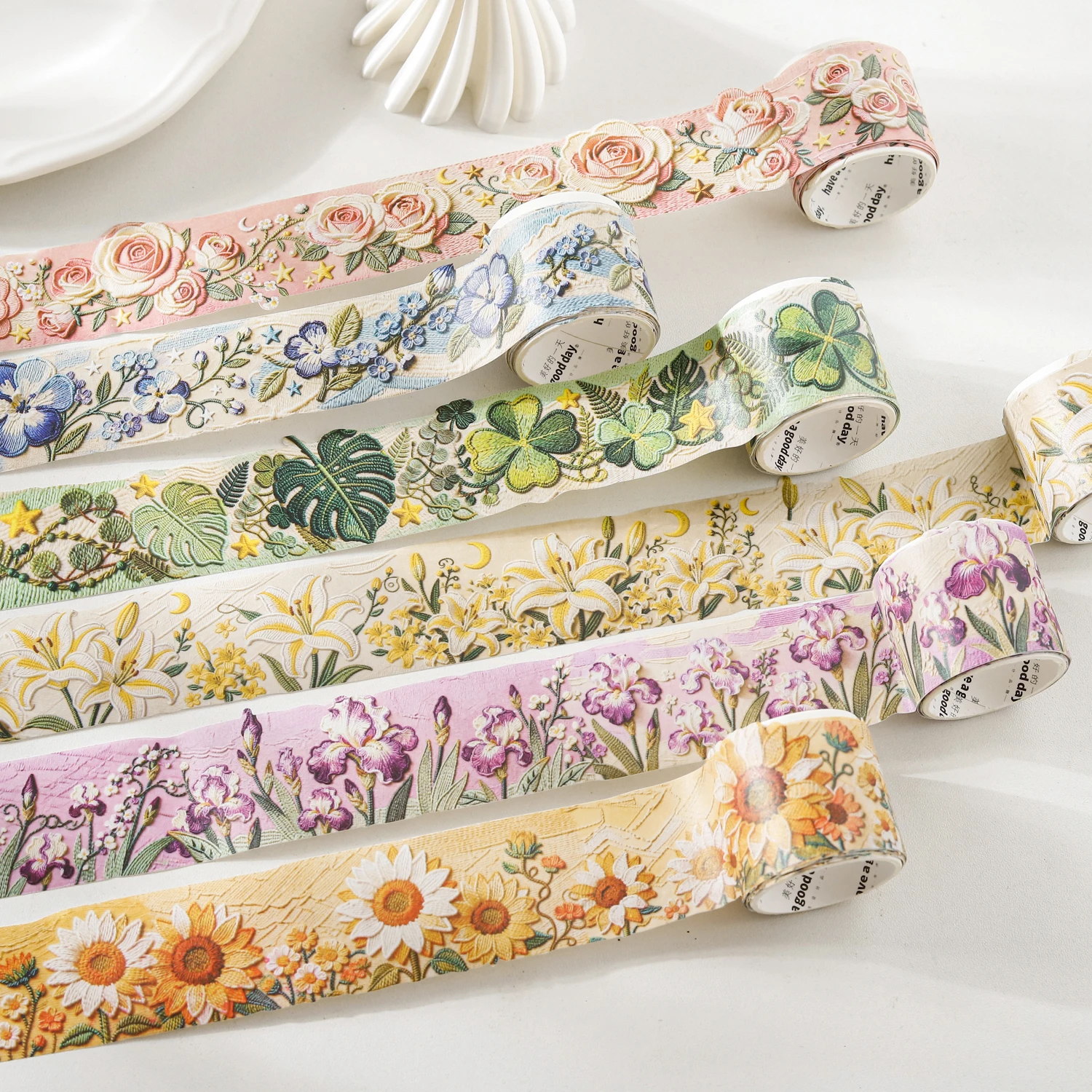 35mm*200cm Vintage Simulated Embroidery Plant Flower Landscape Washi Tape Journal Material Collage Scrapbooking Stationery