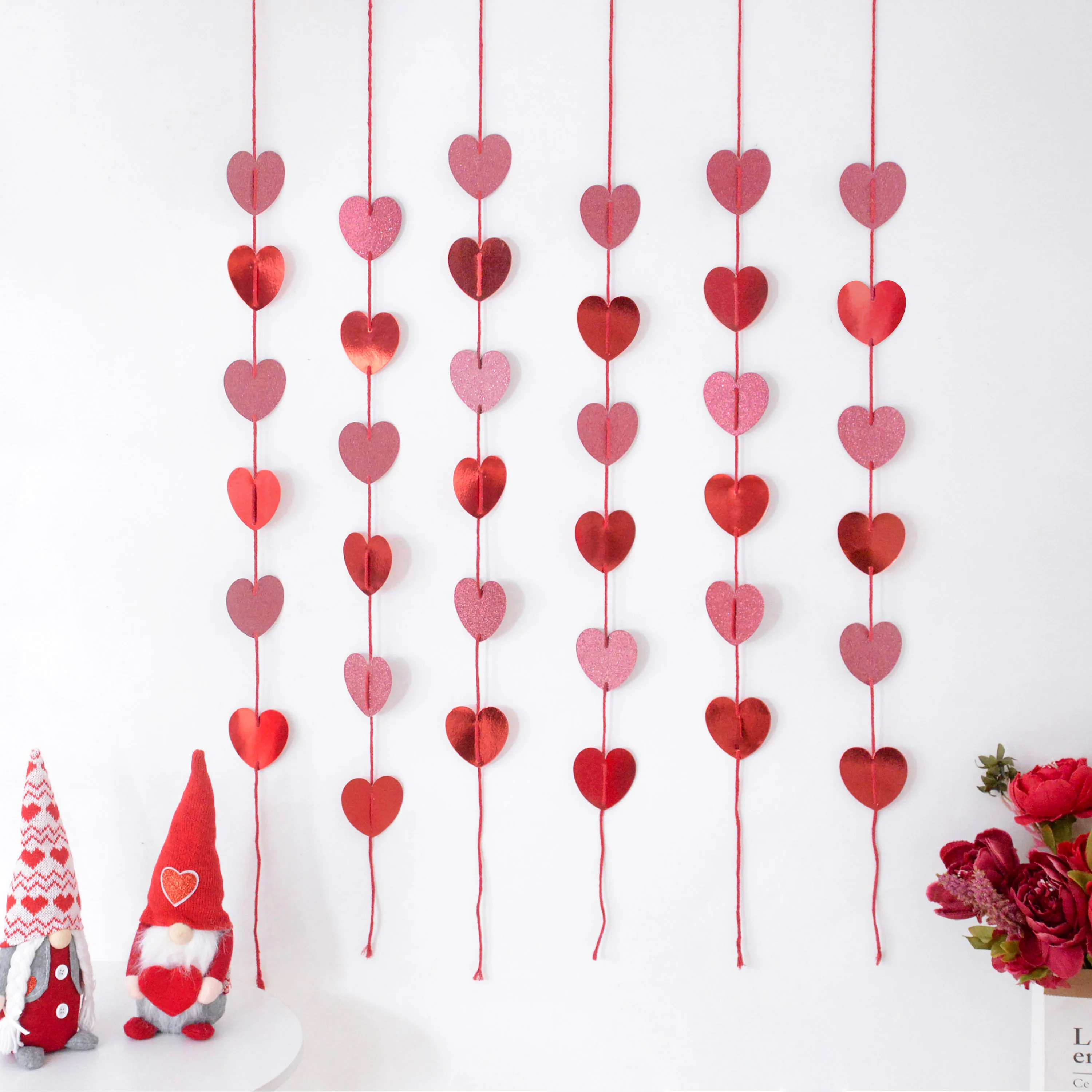 

1/3/6pcs Valentines Day Love Heart Banners Romantic Garland Background Curtain Wedding Hanging Bunting Birthday Party Decoration