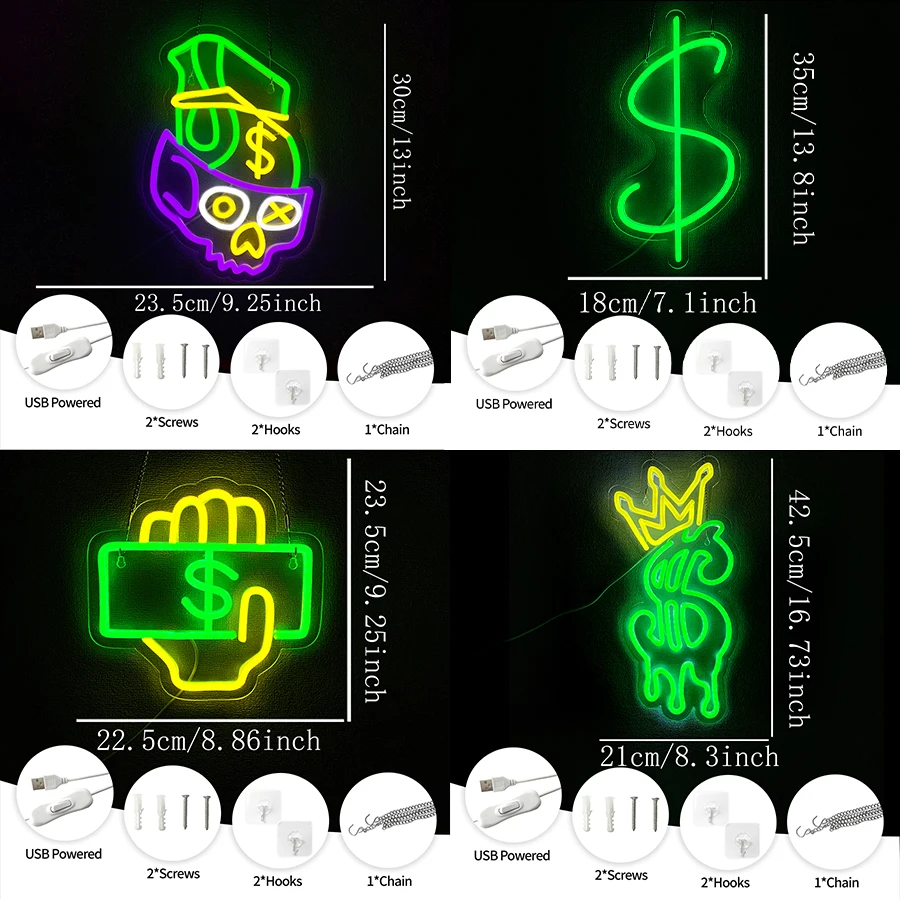 Dollar Series Neon Sign For Wall Decor,Light Up Sign For Man Cave,Game Room,Beer Bar,Club,Party Decor,Restaurant,Store,Hotel