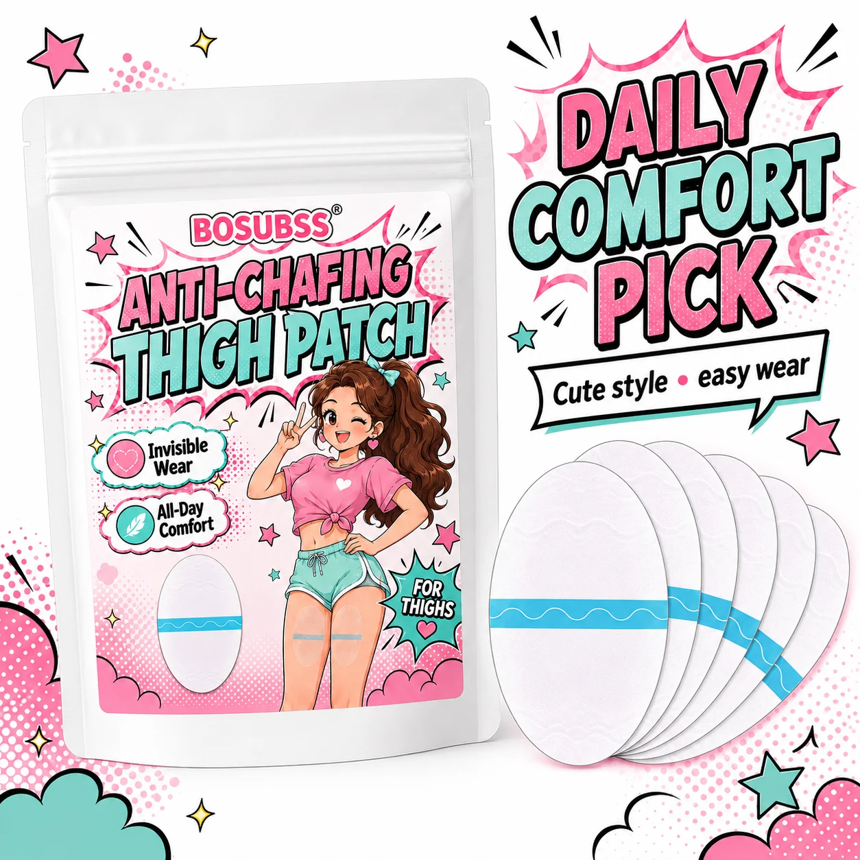 10 Stück unsichtbare Anti-Reibungs-Oberschenkelbänder, transparente, weiche Anti-Reibungs-Beinpflaster für Damen, für den täglichen Gebrauch, zum Laufen, für das Fitnessstudio