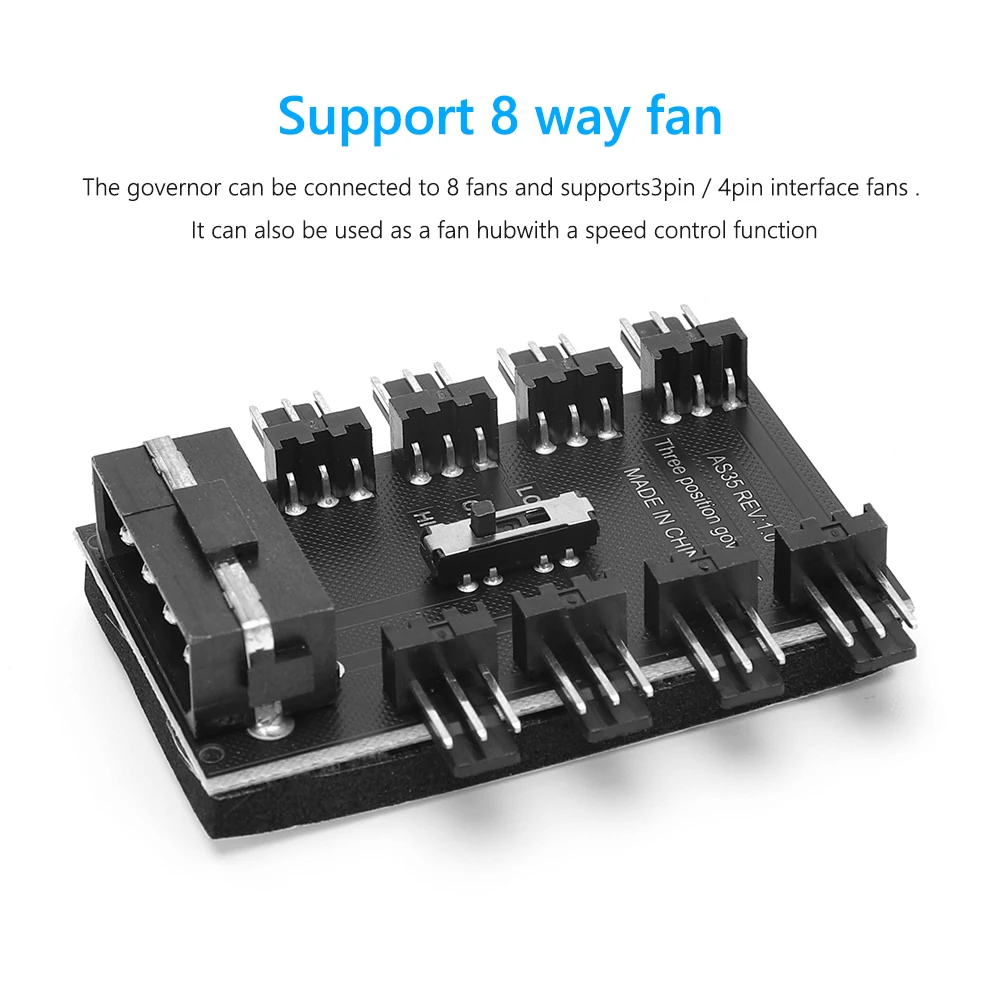 SATA/4 Pin 1 to 8 3 Pin PWM Cooler Fan HUB Splitter Extension 12V Power Suppply Cooler Cooling Speed Controller 4PIN Adapter