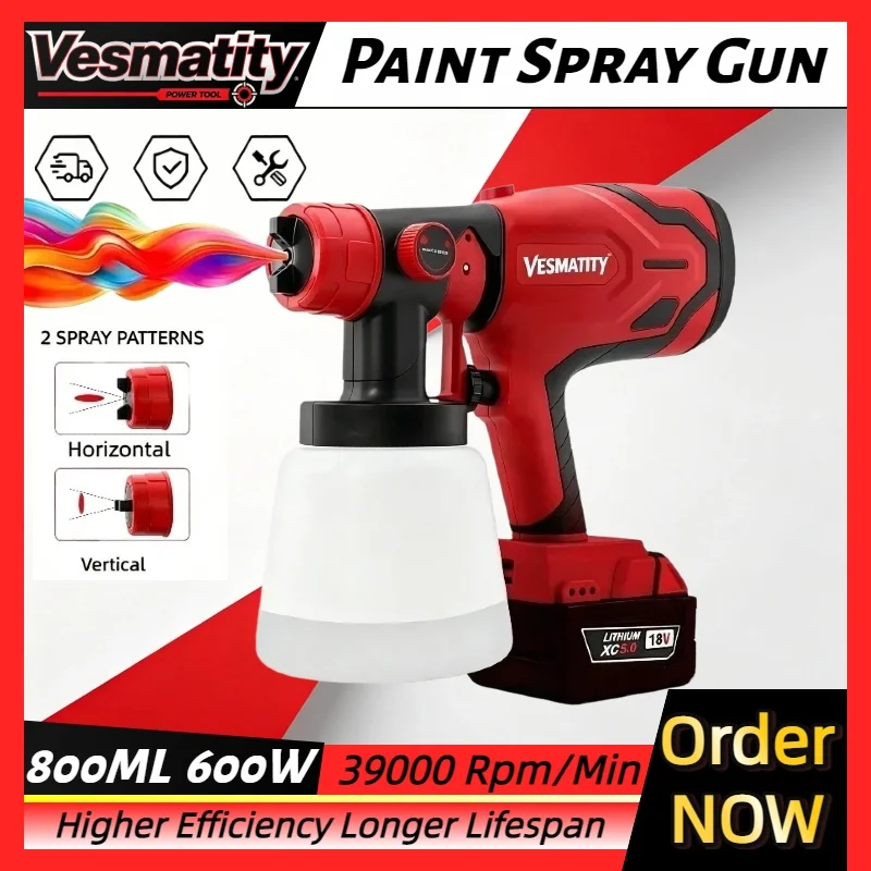 Auto Furniture Wall Car Sprayer Cordless 800ML Paint Spray Gun Tank & 600W 39000 RPM Brushless Motor For Milwaukee Battery