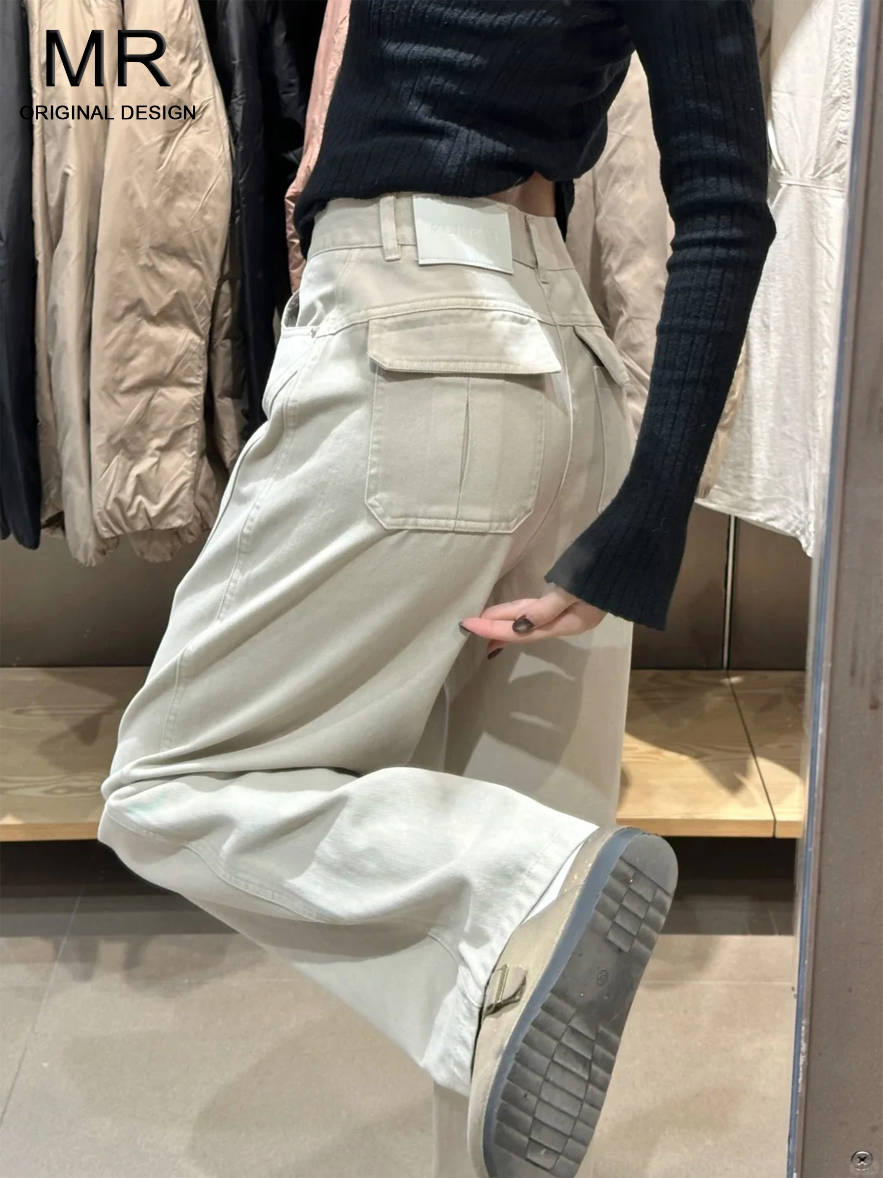 

High Waist Wide Leg Denim Jeans Women's Straight Loose Design Slim Version Knife Pants Spring Casual High Waist