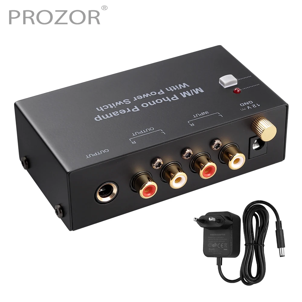 Prozor Mini Phono przedwzmacniacz Stereo Audio niski poziom hałasu M/M gramofon przedwzmacniacz z wyłącznik zasilania wejście RCA i wyjście 6.35mm