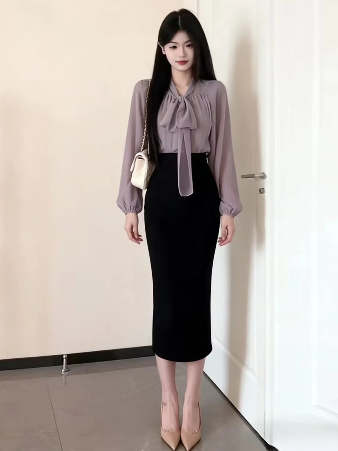 

Fashionable V-neck Long Dress Set Women's Slim Fit Bodycon Spring 2026 Korean Design Sense High Waist Pants Casual Wear