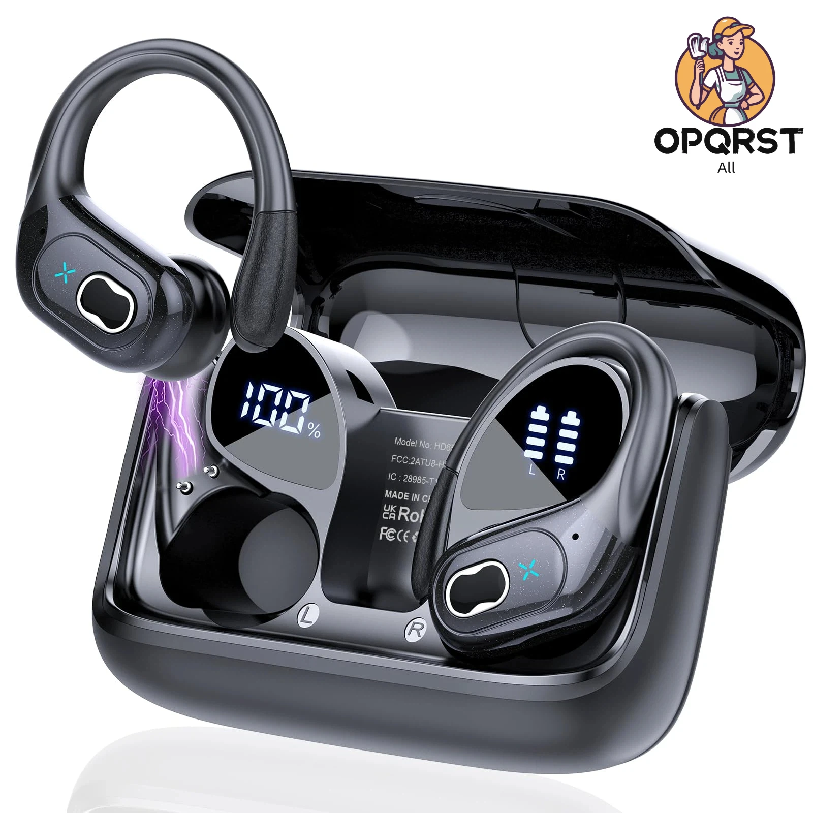 Ecouteurs Bluetooth sans Fil Sport, 75Hrs Écouteurs Bluetooth 5.4 avec 3D HiFi Stéréo, 4 ENC Réduction de Bruit Mics, Oreillette