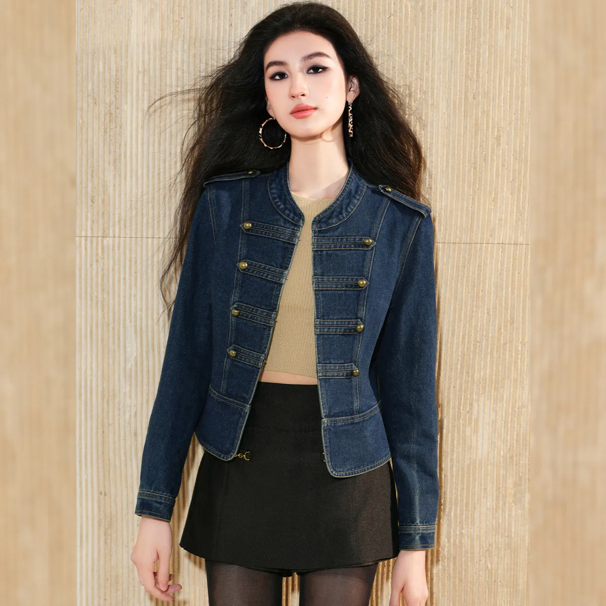 LOUIS YAO Women's Jackets Stand Up Collar Slim Fit Denim Jacket 2025 Autumn Fashionable Design Decorative Button Women's Top