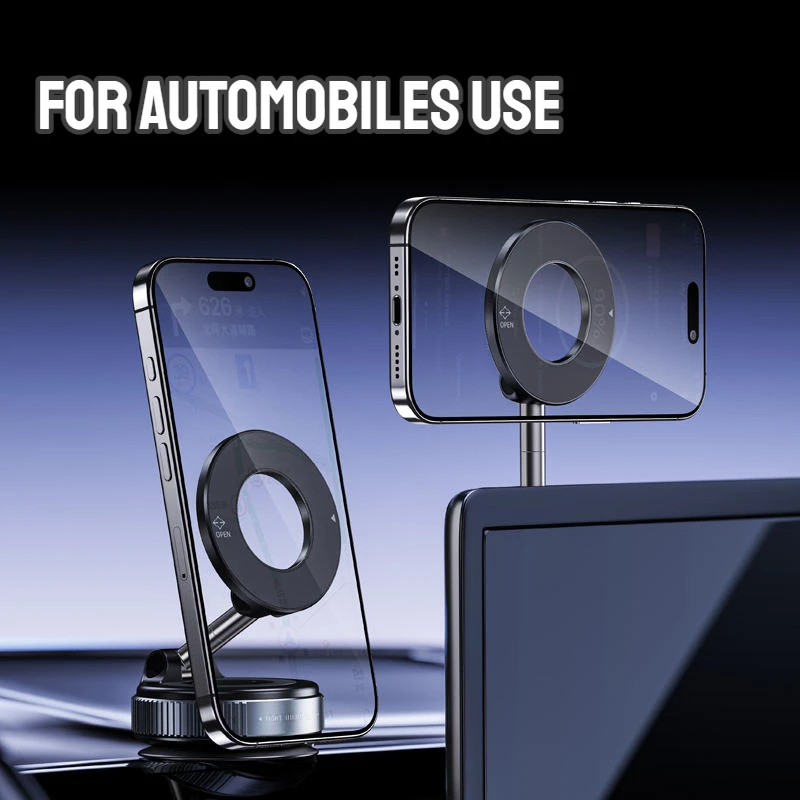 Upgraded Foldable Magnetic Car Phone Holder – N52 Magnet, 360° Rotatable, Dashboard Suction Cup, ABS, with Wrench & Mount Pad, image 4
