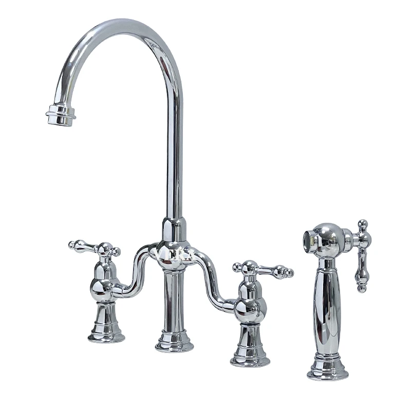 

Аксессуары для ванной комнаты, латунь, американский ретро, двойная ручка, мостовой смеситель для горячей и холодной воды, кухонная керамическая раковина для овощей с прутром