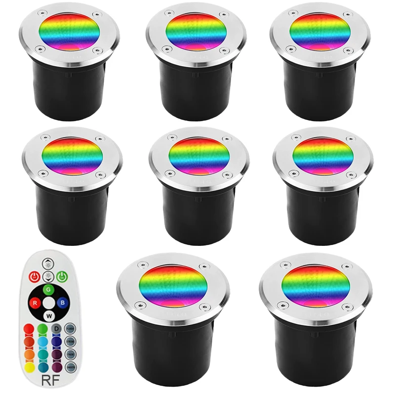 Lámpara LED de césped RGB, luz subterránea blanca cálida de 6W y 12V, foco exterior impermeable IP65 para cubierta de suelo, escalera, jardín y árbol