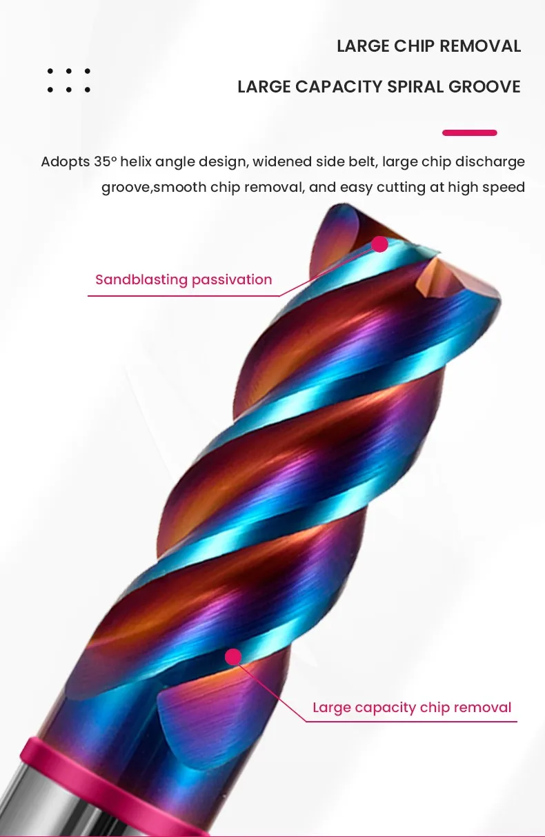 AZZKOR 4F Schaftfräser mit Farbring, blauer Nano-Beschichtung, Wolframstahl-Hartmetall, Rundfräser für CNC-Maschinen, TGP-HRC70 – Detail 8