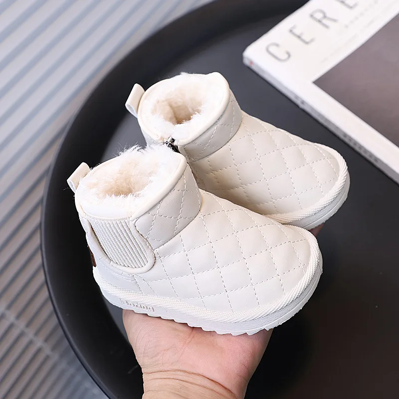 Children Winter Cold-Proof Insulated Cotton Shoes Boys Girls Fleece-Lined Non-Slip Short Boots Baby Outdoor Snow Boots Casual