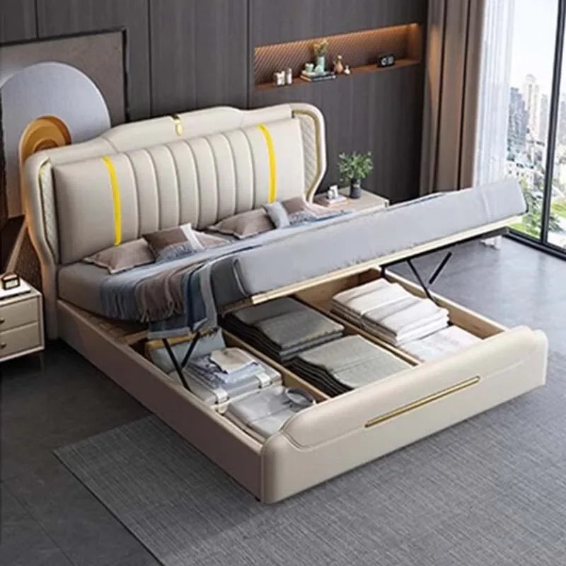 King Size Multifunctional Nordic Bed para Bedroom, Luxury Furniture, Double Bed, Modern Lounge Cama Matrimonio Furniture