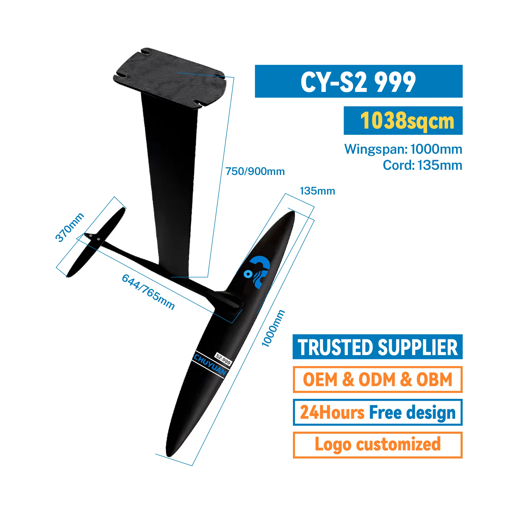 

CY-S2 999 Hydrofoil Surfboard Custom Logo Powerful Carbon Fiber Water Sports Equipment With Bag Accessory