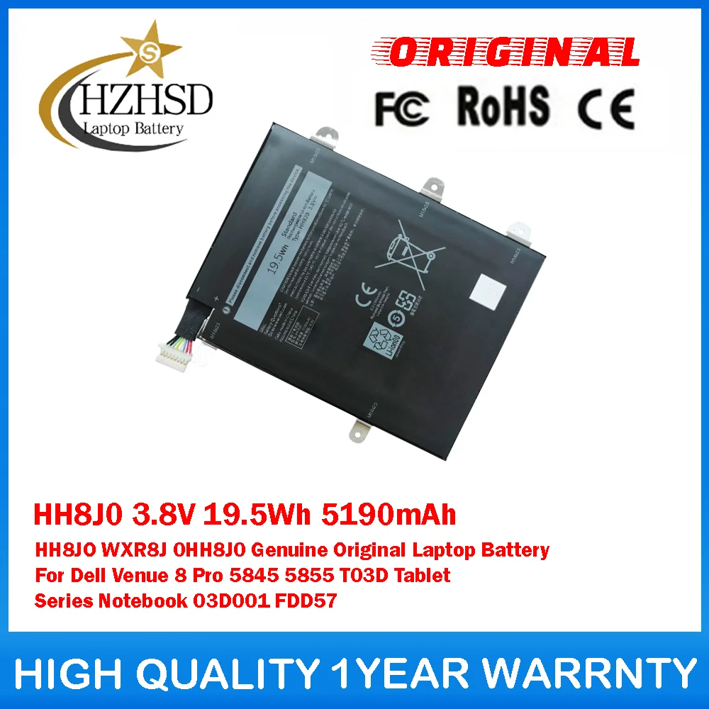 

HH8J0 3,8 В 19,5 Втч 5190 мАч HH8JO WXR8J 0HH8J0 Оригинальный аккумулятор для ноутбука Dell Venue 8 Pro 5845 5855 T03D серии планшетов