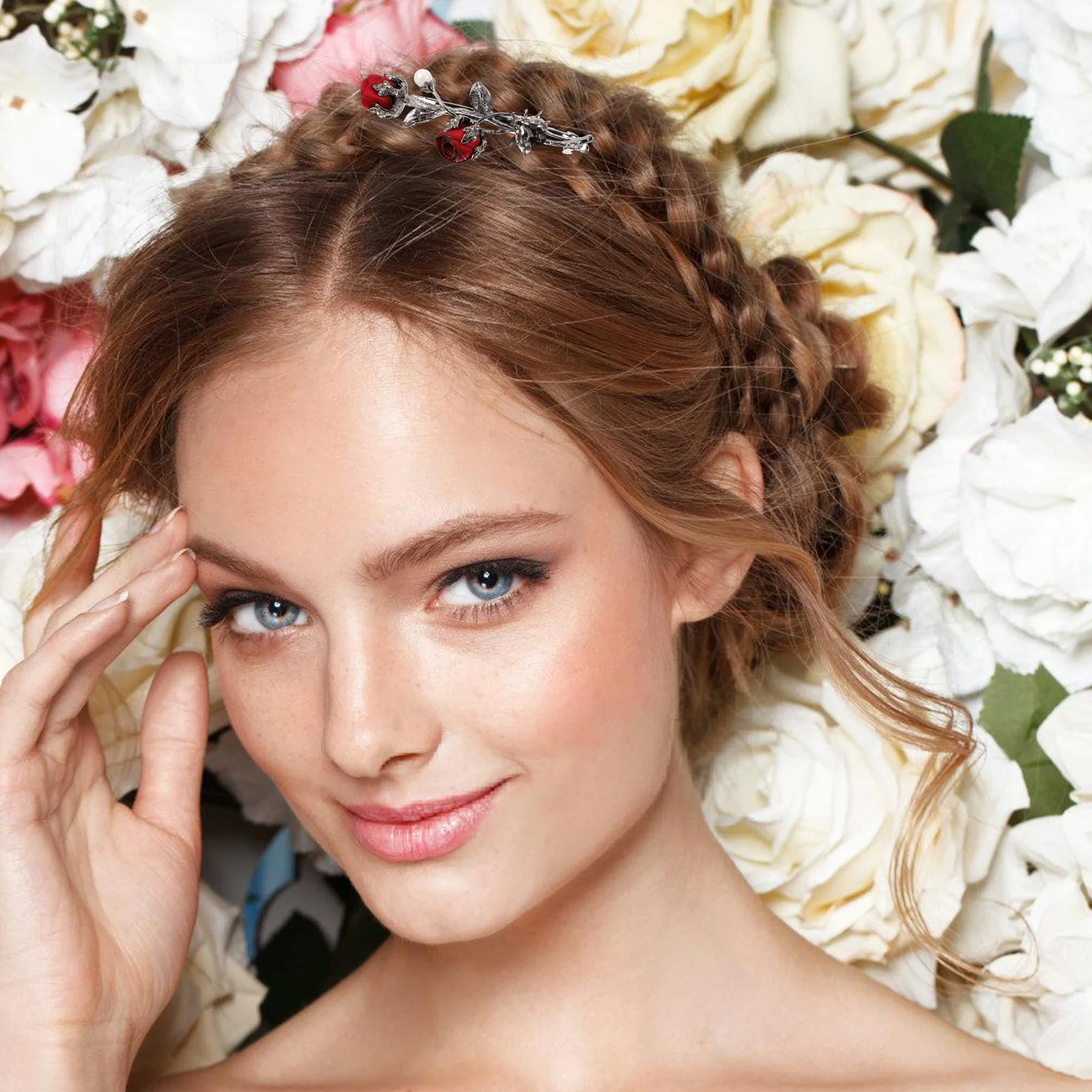 

1Pcs Flower Hairpin Red Rose Hair Clip Retro Design for Female Elegant Hair Barrettes Holiday Travel Party Wear