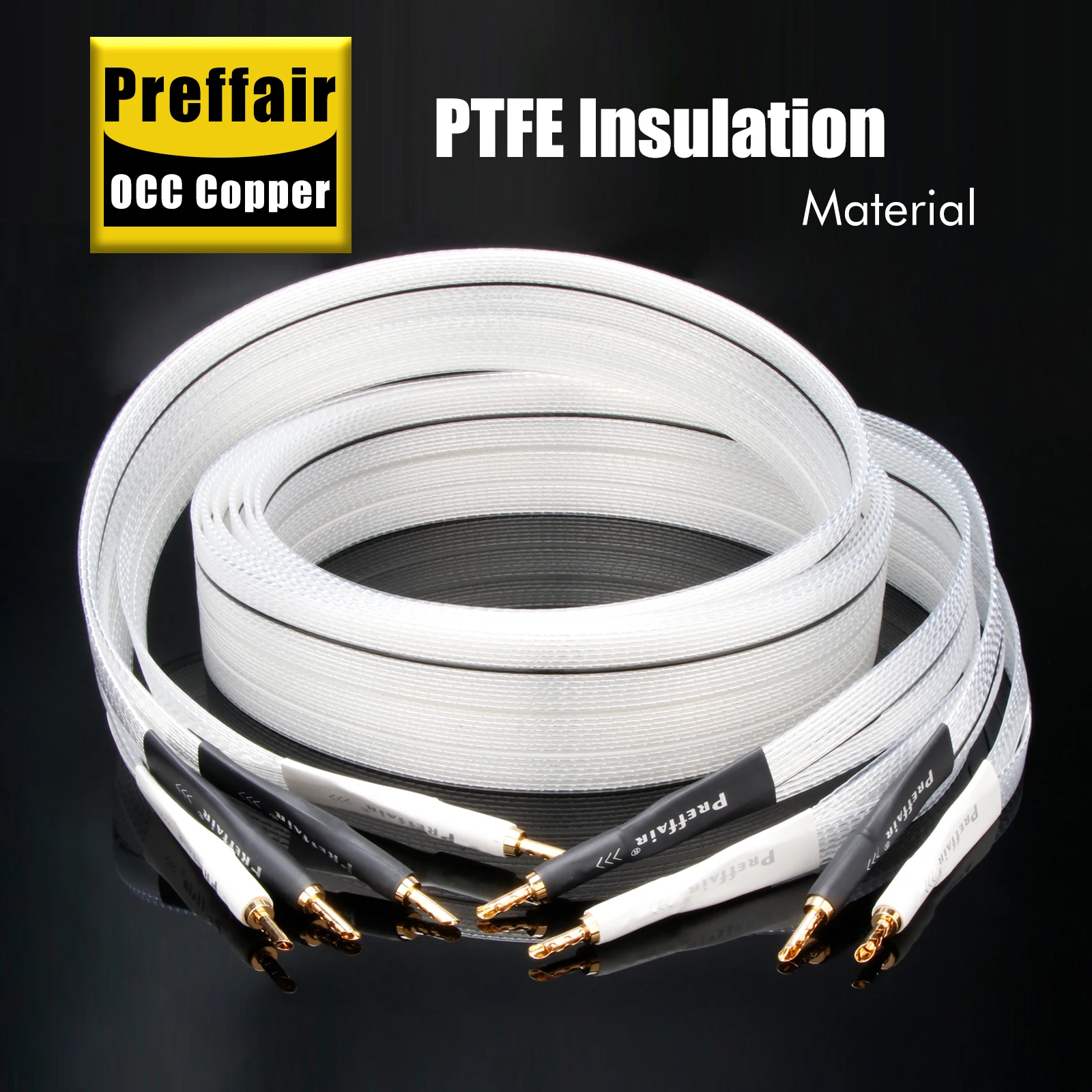 

Hi-end Speaker Cable OCC Silver Plated Flat Belt banana plugs for speaker wire with Serrated Solid 24K Gold-plated Banana Y Plug