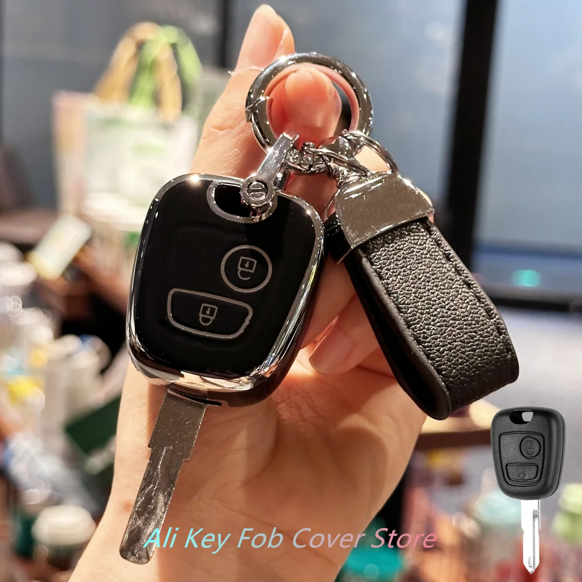 Key Fob Cover with Keyring Car Keychain Lanyard for Peugeot 106 107 206 207 306 307 406 407 Car Key Shell Pilot Car Key