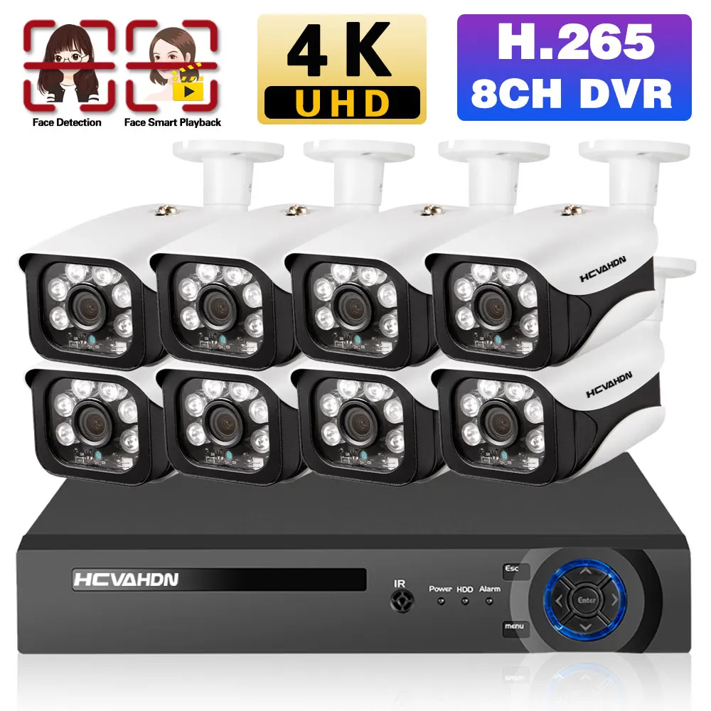 

4K CCTV AHD Camera Security System Kit 8CH DVR Set Outdoor Street 8MP BNC Bullet Camera Video Video Surveillance Kit XMEYE 4CH