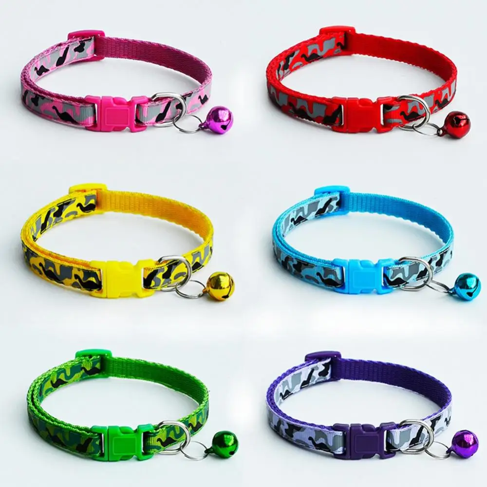 Camouflage Print Pet Collar With Bell Colorful Dog Puppy Kitten Adjustable Safety Ring Necklace Pet Neck Strap Puppy Collar