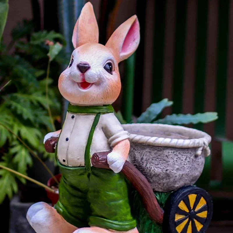 

Cute Bunny Siblings Plant Pot Cartoon Fun Animal Figurines Courtyard Balcony Decorative Scenery Garden Sculpture Ornaments