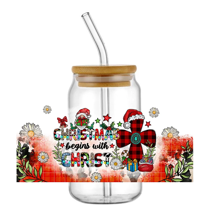 

Christmas Wholesale Tumbler Transfer No Heat Needed Waterproof UV DTF Cup Wrap Transfers for 16oz Glass Beer Can Cup