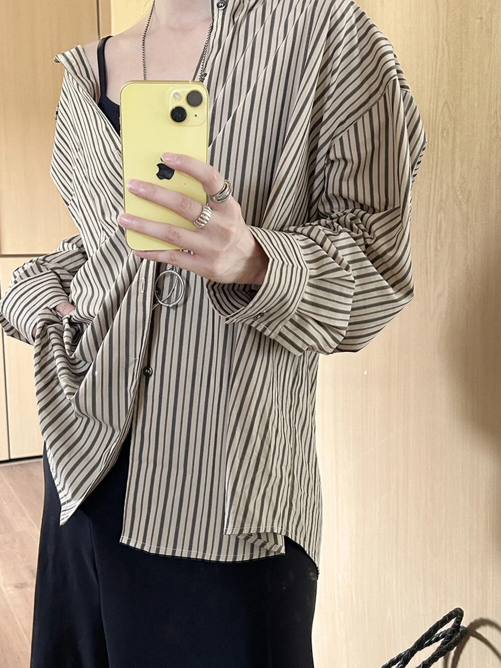 

Chic Casual Retro Vertical Stripes Women's irt Spring New Loose Outerwear Collar Silhouette Top Skin-friendly Breathable