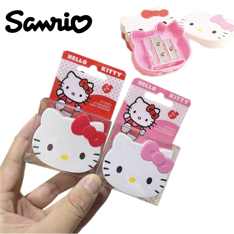 Kawaii Hello Kitty Double Hole Pencil Sharpener Sanrio Anime Bow Tie Kitty Shape Pencil Sharpening Tool Students School Supplies