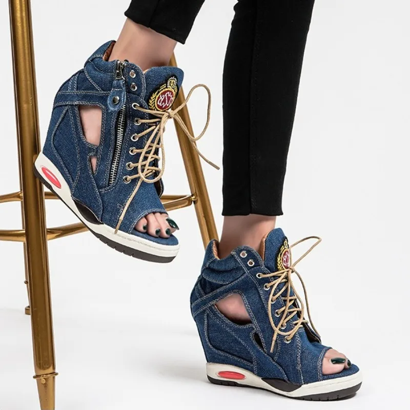 

Summer Women's Cool Boots Platform Cowboy Fish Mouth Women's Sandals Ultra-high Wedge Heel High-top Woman Shoes Sandalias Mujer