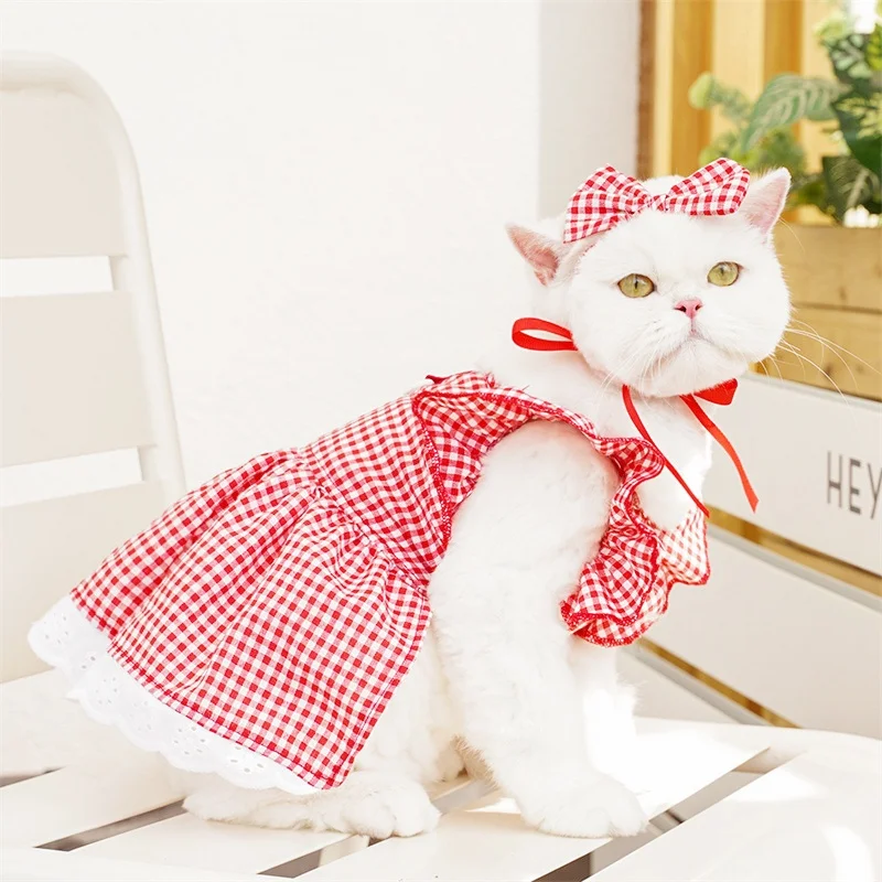 Summer Dog Dress Pet Dog Clothes for Small Dogs Fashion Print Puppy Princess Skirt Pet Dog Costumes Cute Flying Sleeve Cat Dress