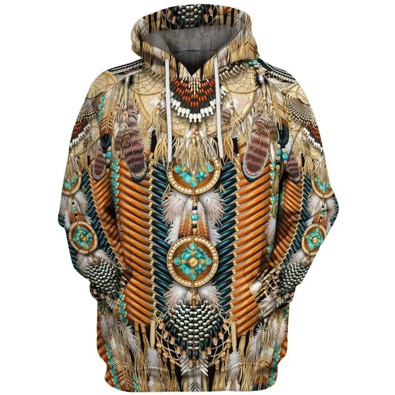 dd54Men's and 's Indian Style Hoodies 3D Print Autumn Long Sleeve Pullover Oversize Tops Sweatshirts for Women Men Costume