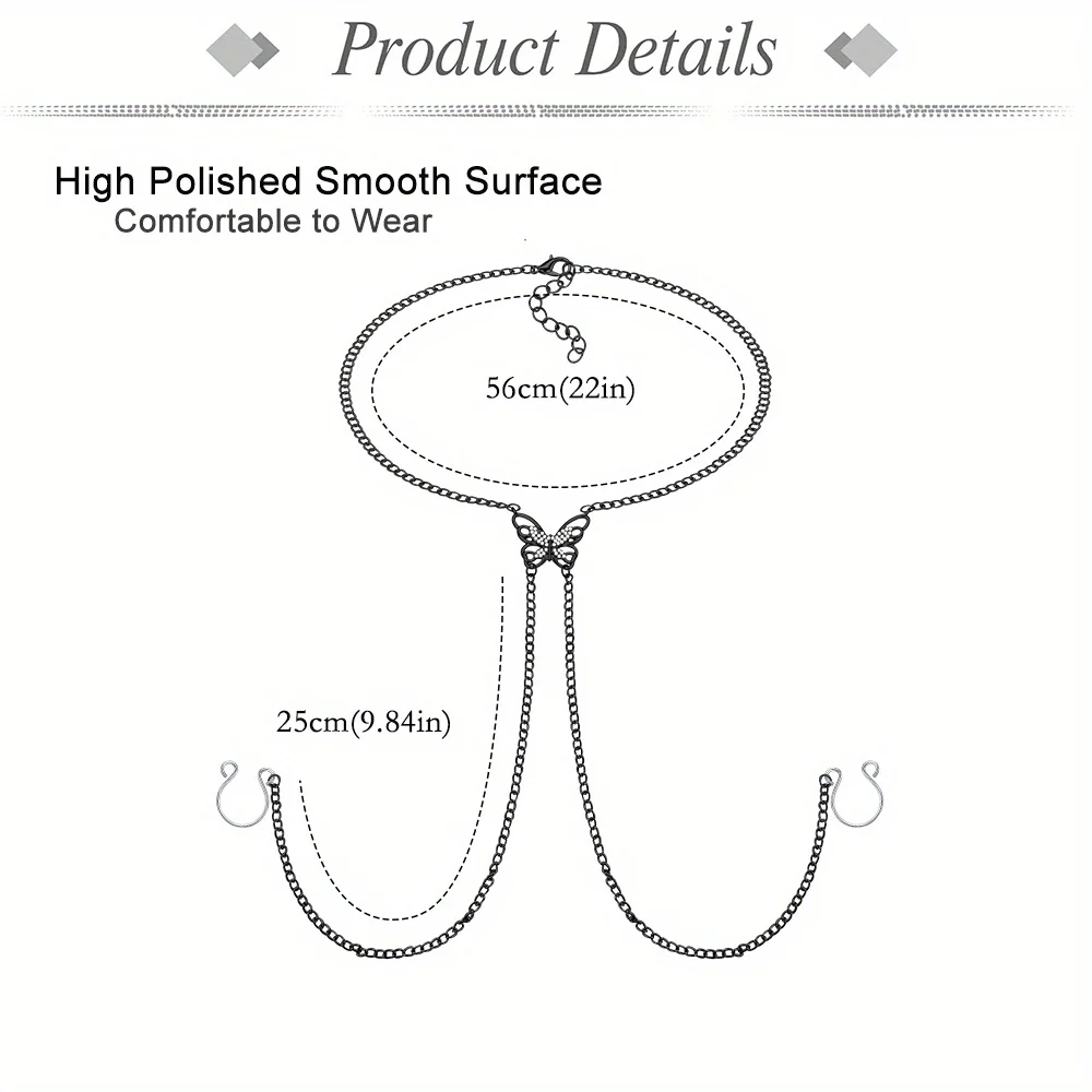 Stainless Steel Butterfly Nipple Rings With Chain, Piercing Jewelry 1/2pcs