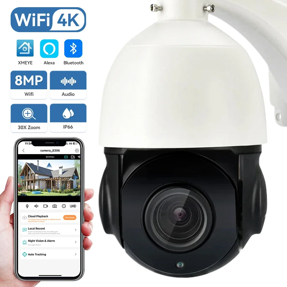 8MP 4K POE Camera 30xZoom PTZ IP Camera Two Way Audio AI Human Detection Max 100m IR Nightvision Supports SD Card Slot XMeye